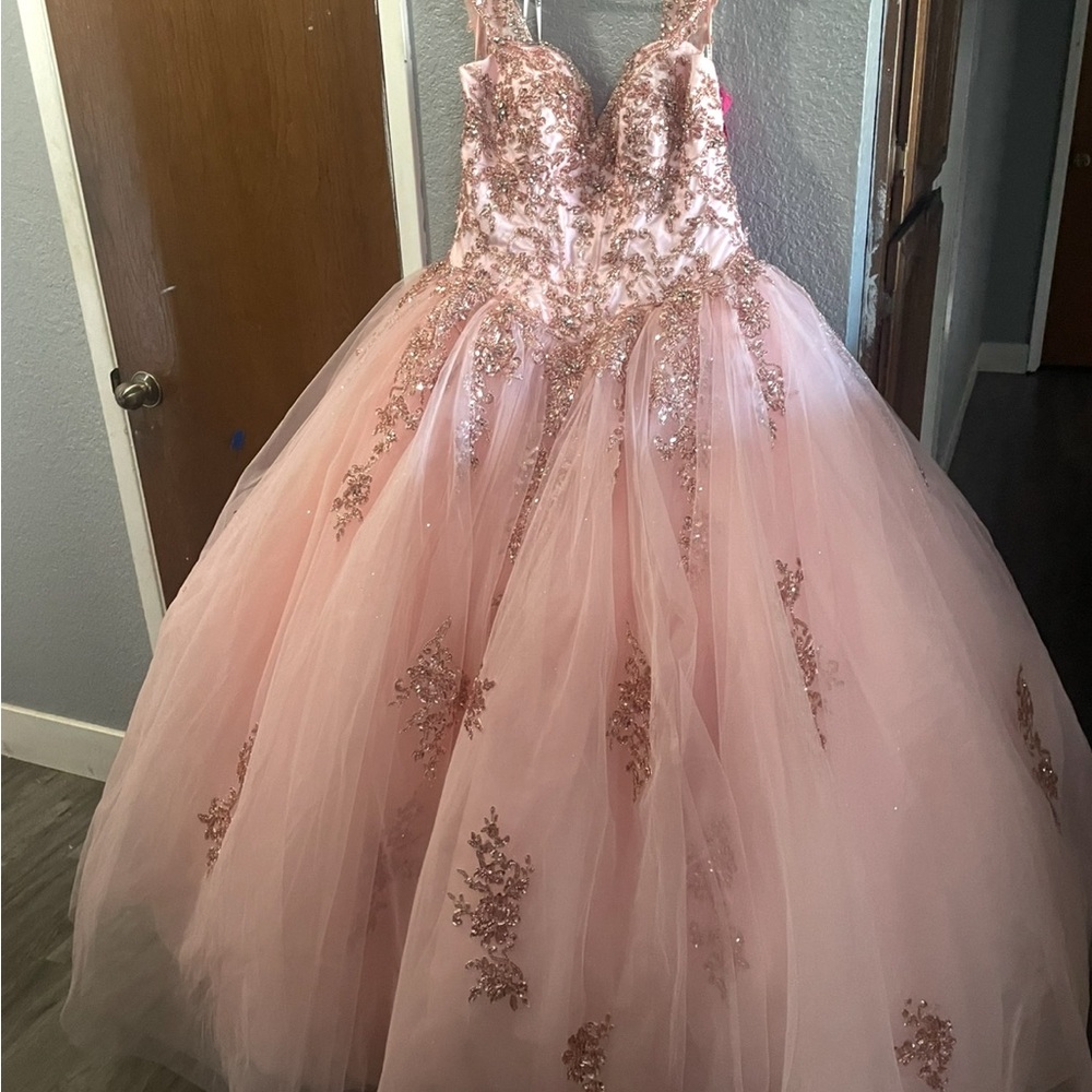 Pink and Gold Embellished Tiered Gown for Bride
